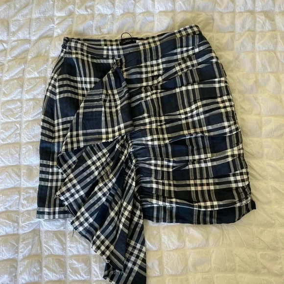 Zara plaid ruffle linen blend mini skirt - Picture 5 of 11